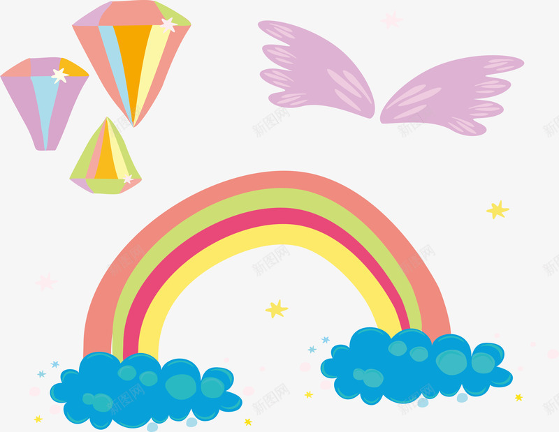 卡通美丽彩虹桥海报矢量图ai免抠素材_88icon https://88icon.com 彩色钻石 彩虹 彩虹桥 矢量png 美丽彩虹桥 翅膀 矢量图