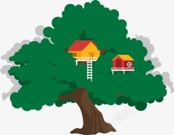 树上房屋葱绿卡通风格树屋矢量图高清图片