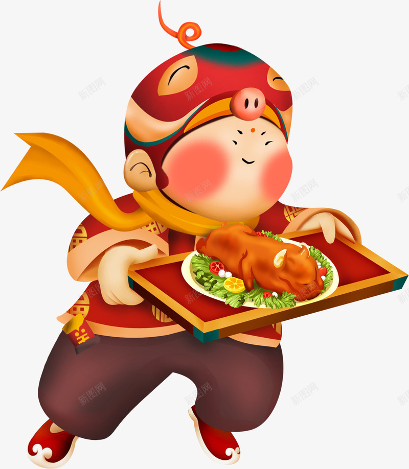 2019猪年小二端菜png免抠素材_88icon https://88icon.com 2019年 乳猪 元旦 卡通乳猪 小二 年夜饭 新年快乐 猪年 端饭 过年 送菜