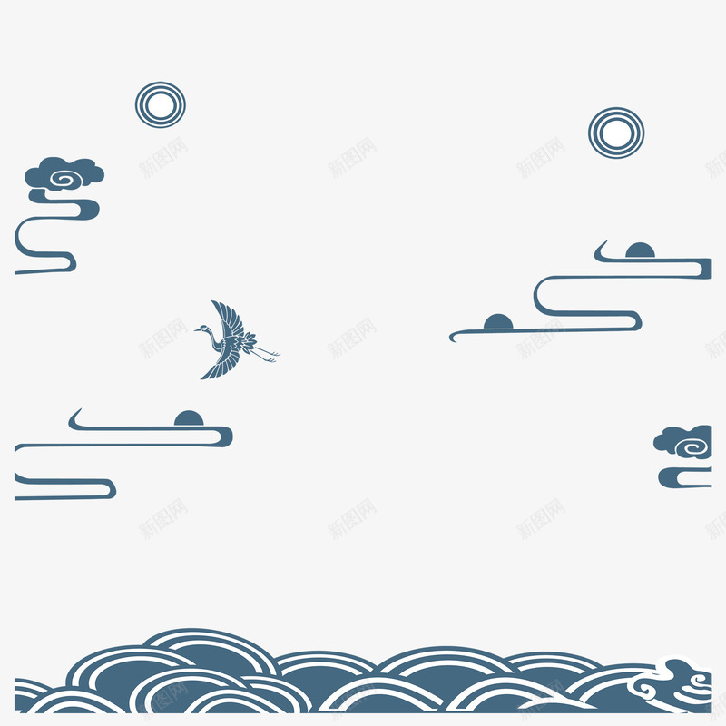 中国风祥云白鹤蓝色背景图png免抠素材_88icon https://88icon.com 中国风 古风背景 国风云 白鹤 祥云
