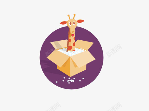 紫色标牌装在盒子里的长颈鹿箱子图标图标