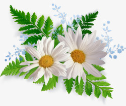 绿叶白色花朵古风蓝色花朵装饰素材