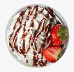 甜品甜点白色碟子里的水果巧克力酱料奶油高清图片
