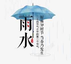 黑色雨水艺术字蓝色伞装饰素材