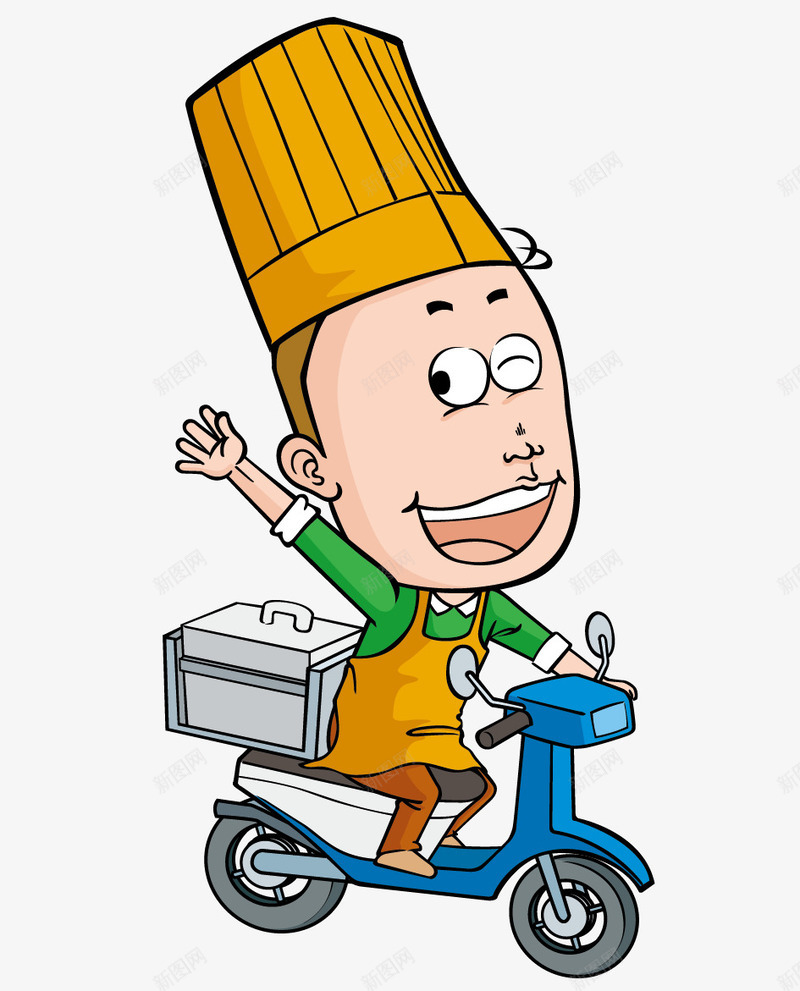 外卖厨师人像矢量图ai免抠素材_88icon https://88icon.com 卡通 卡通厨师 卡通设计 厨师人像 厨师公仔 可爱 广告设计 送外卖 骑车 矢量图