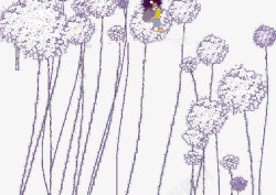 紫色蒲公英花朵和卡通人物素材