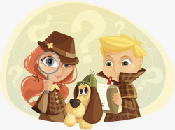 卡通侦探可爱插图侦探与小狗高清图片