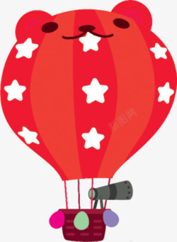 卡通红色热气球小熊素材