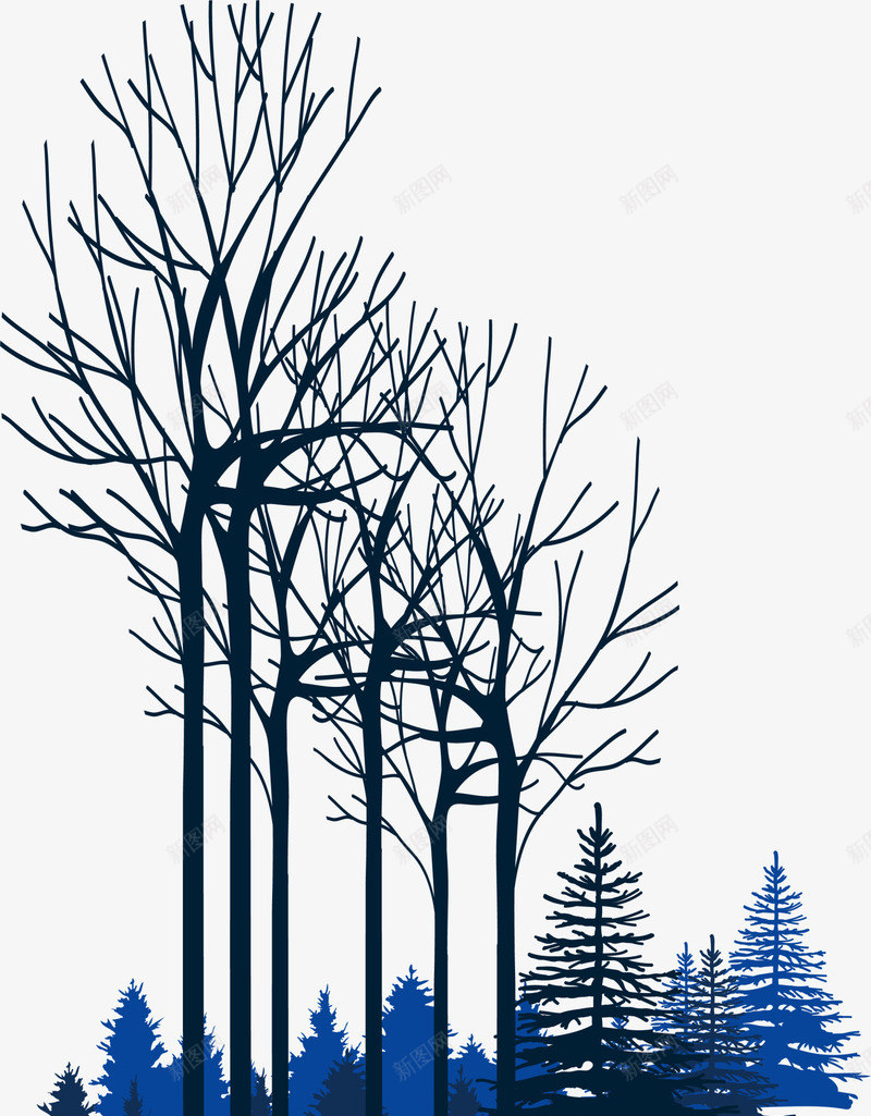 蓝色冬季树林png免抠素材_88icon https://88icon.com winter 冬天 冬季 寒冬 山林 森林 植物 蓝色树林