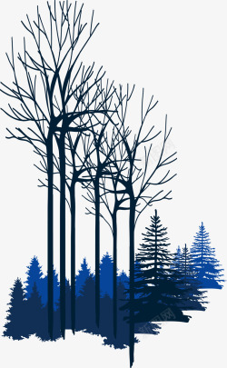 冬天蓝色蓝色冬季树林高清图片