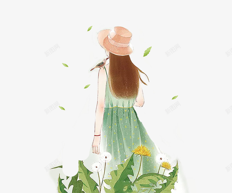 卡通手绘绿色清新花季少女插画png免抠素材_88icon https://88icon.com 卡通手绘 少女 插画 春季 海报 清新 绿色 花朵