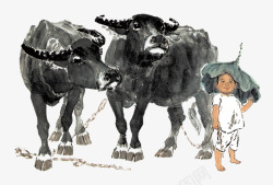 放牛的牧童清明节水墨画牧童高清图片