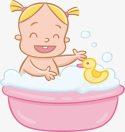新生女婴粉色浴盆里的可爱婴儿矢量图高清图片
