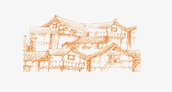 手绘古代建筑房屋素材