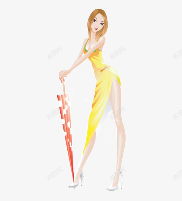 性感美女png免抠素材_88icon https://88icon.com 一把 卡通 女人 性感 红色 裙子 雨伞 黄色