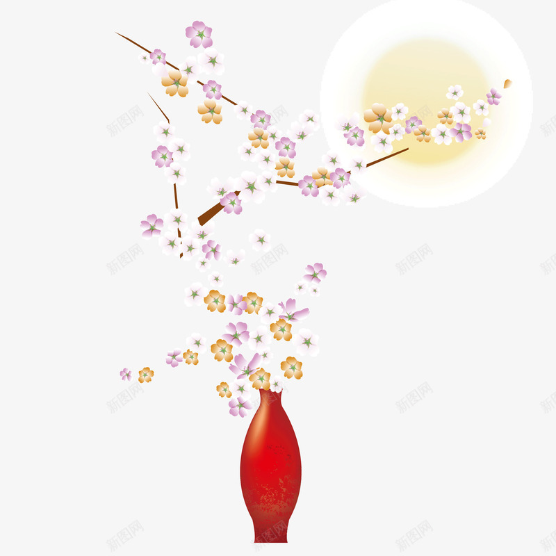 古典花瓶png免抠素材_88icon https://88icon.com 中秋 月亮 梅花 花瓶