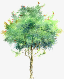 手绘绿树春季主图素材