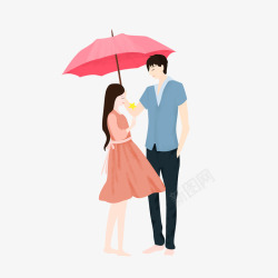 卡通手绘打伞的情侣素材