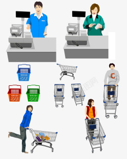 多类别购物车超市收银台矢量图高清图片