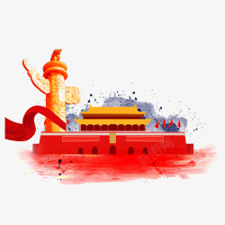 红色中式天安门国庆节淘宝海报素材
