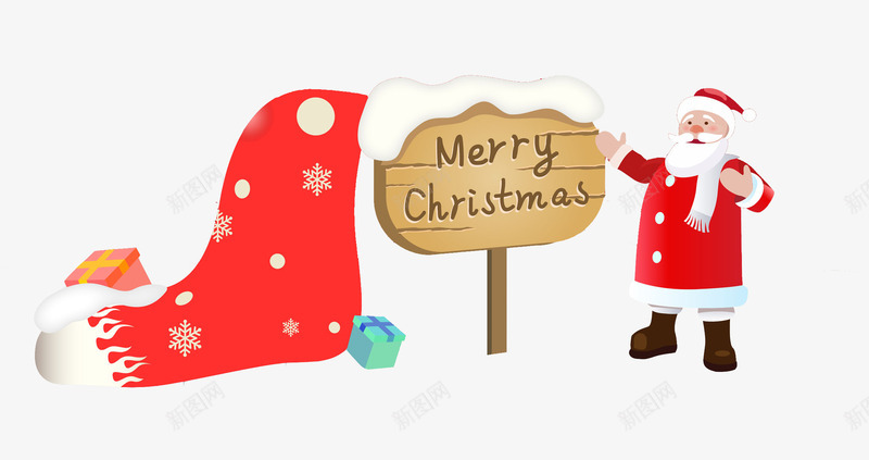 卡通圣诞老人图png免抠素材_88icon https://88icon.com 卡通 圣诞老人 圣诞袜 指示牌 木牌 白雪 礼物
