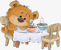 孤独小熊餐桌前的孤独小熊高清图片