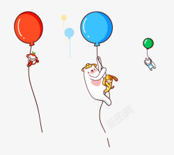 卡通小熊红绿蓝气球素材