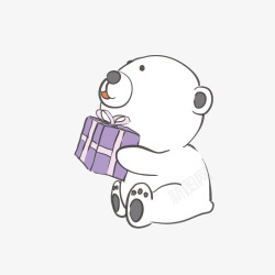 白色小熊抱着礼盒素材