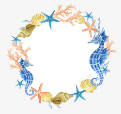 海洋边框手绘贝壳花环高清图片