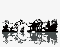 江南庭院园林素描高清图片