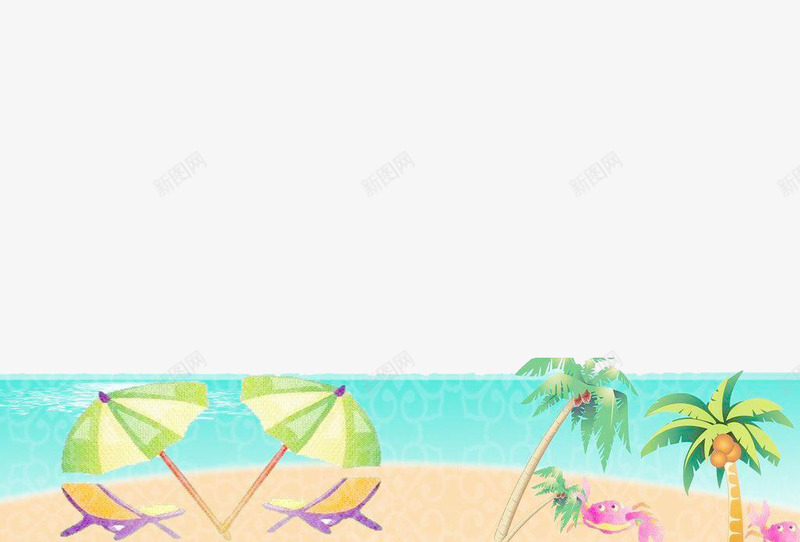 海滩背景png免抠素材_88icon https://88icon.com 夏日元素 椰子树 沙滩 海水 蓝色