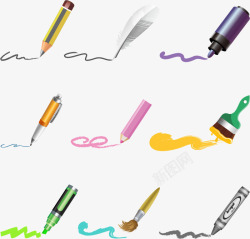圆珠笔各种笔迹铅笔圆珠笔矢量图高清图片