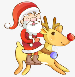卡通骑着小鹿的圣诞老人素材