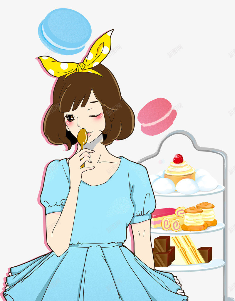 卡通手绘吃甜点的少女插画png免抠素材_88icon https://88icon.com 卡通手绘 吃甜点 少女 插画 甜点 蛋糕 零食