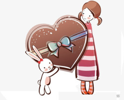 可爱女孩兔子心形巧克力礼物手绘素材