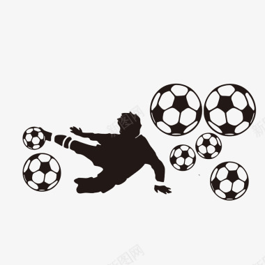 卡通足球运动员侧踢足球的运动员剪影图标图标