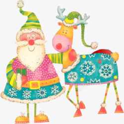彩色可爱卡通圣诞老人和麋鹿素材