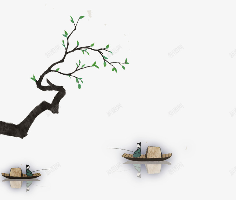 树枝下的小船png免抠素材_88icon https://88icon.com PNG素材 小船 手绘 树枝 海水