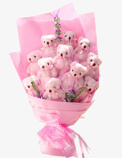 情人节礼物粉色小熊花束素材