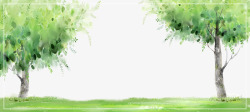 春季青青草地与绿色树木装饰边框素材