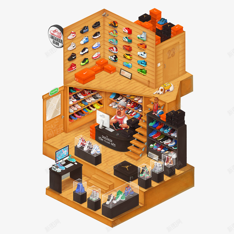 卡通立体运动鞋店png免抠素材_88icon https://88icon.com C4D 三维 创意 室内建筑 房屋 立体 运动鞋店