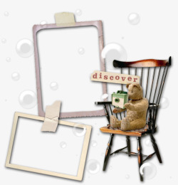 小熊坐椅子装饰木质边框素材
