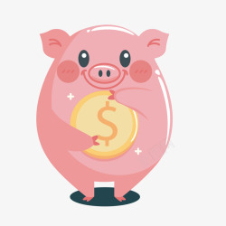 粉红猪免抠卡通怀抱金币的粉猪矢量图高清图片