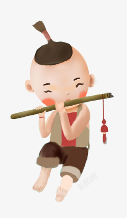 清明节可爱插图吹笛子的牧童素材