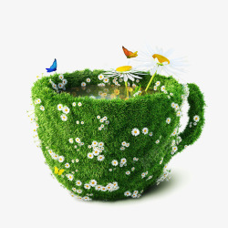 创意手拿咖啡杯创意咖啡杯里的花草风景高清图片