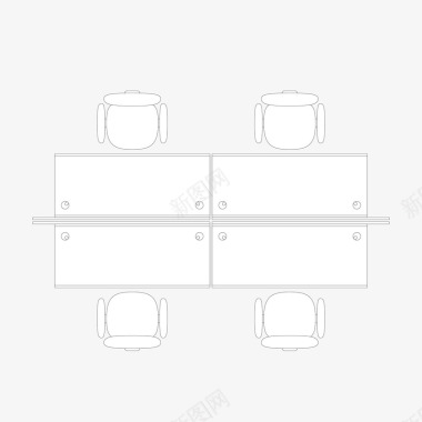 画手绘四人办公室手绘座位图标图标