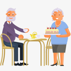退休人员老人吃蛋糕插画矢量图高清图片