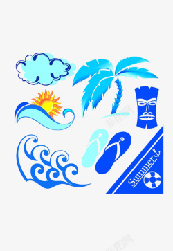 蓝色夏威夷元素素材