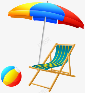 彩球夏季沙滩椅日光伞图标图标