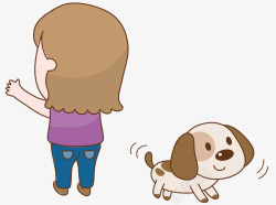 笑咪咪的小女孩和小狗手绘背面小女孩和小狗矢量图高清图片